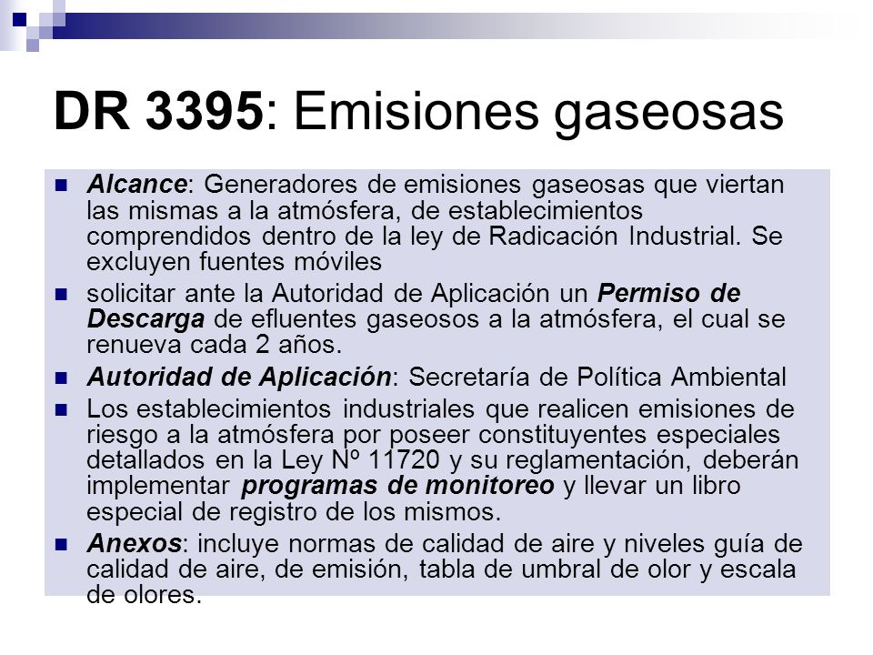 DR 3395: Emisiones gaseosas
