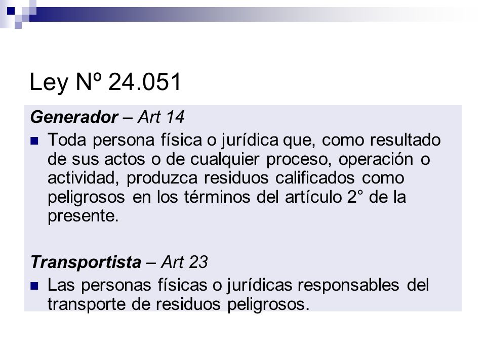 Ley Nº Generador – Art 14.