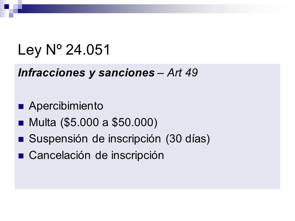 Ley Nº Infracciones y sanciones – Art 49 Apercibimiento