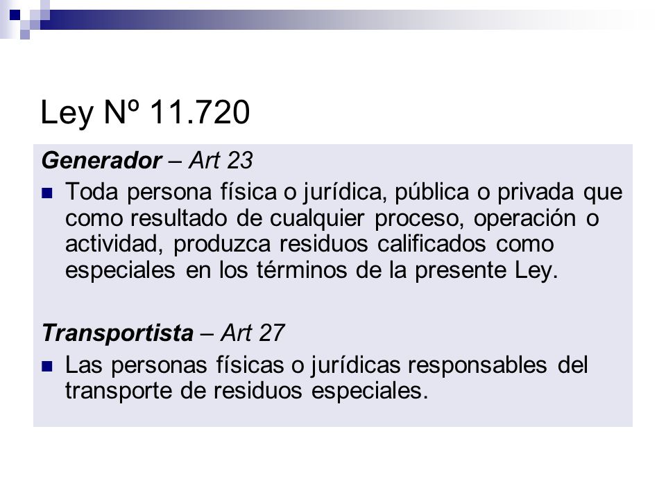 Ley Nº Generador – Art 23.