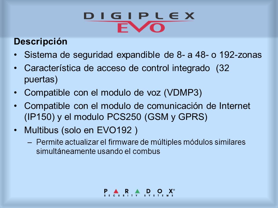 Sistema de seguridad expandible de 8- a 48- o 192-zonas