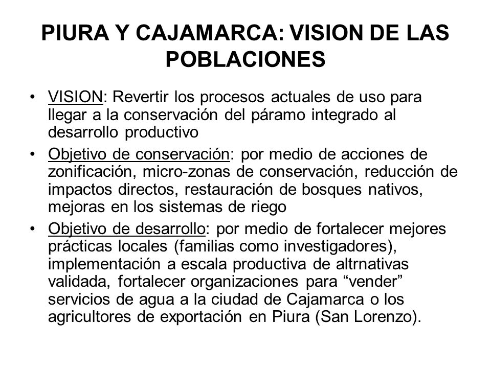 PIURA Y CAJAMARCA: VISION DE LAS POBLACIONES