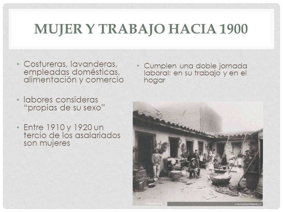 Mujer y Trabajo hacia 1900 Costureras, lavanderas, empleadas domésticas, alimentación y comercio. labores consideras propias de su sexo