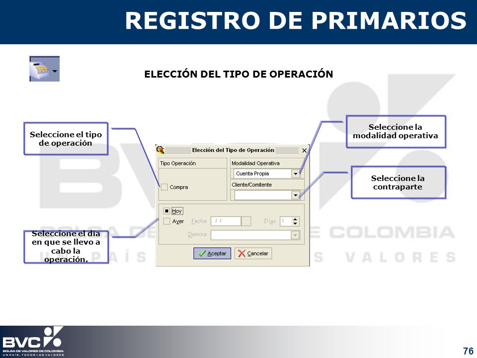 REGISTRO DE PRIMARIOS ELECCIÓN DEL TIPO DE OPERACIÓN