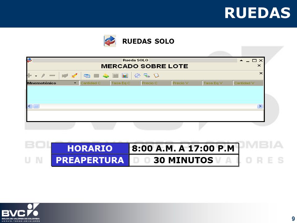 RUEDAS HORARIO 8:00 A.M. A 17:00 P.M PREAPERTURA 30 MINUTOS