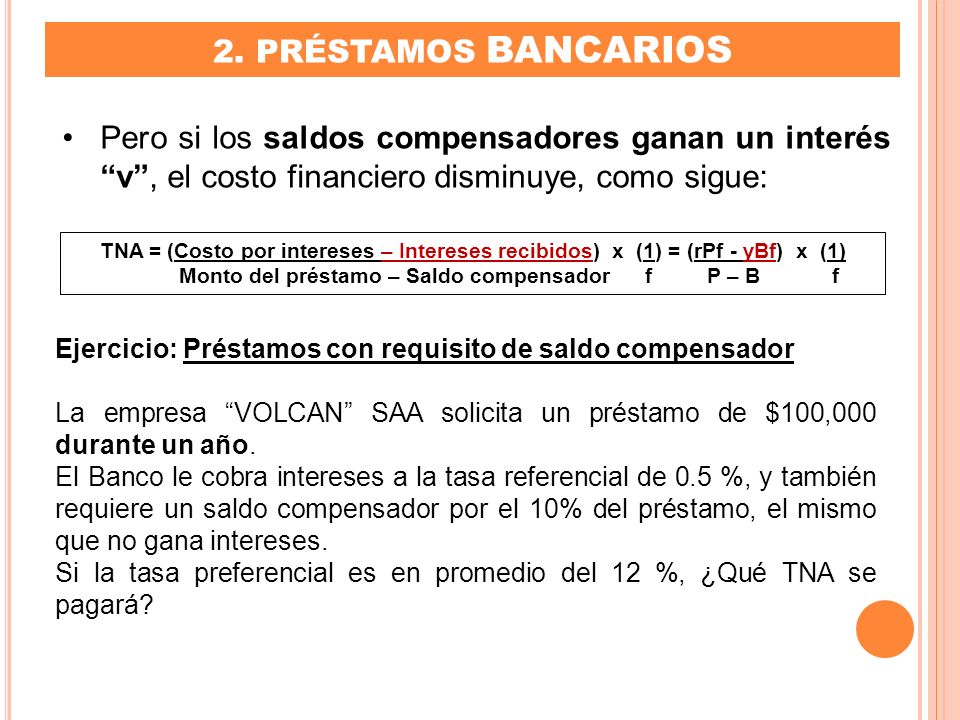 Monto del préstamo – Saldo compensador f P – B f