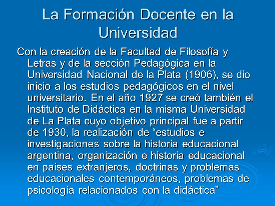 La Formación Docente en la Universidad