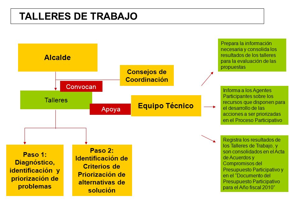 TALLERES DE TRABAJO Alcalde Equipo Técnico Consejos de Coordinación