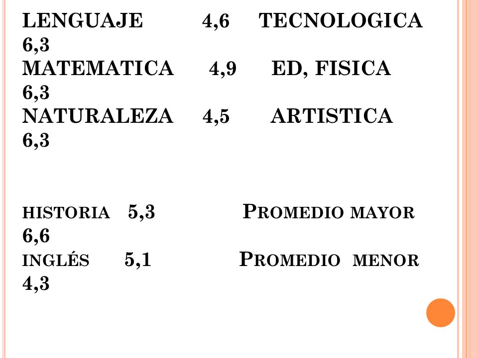 REUNIÓN AGOSTO 5° HALLEY PROMEDIO CURSO 5,4 / 4,9 LENGUAJE 4,6 TECNOLOGICA 6,3 MATEMATICA 4,9 ED, FISICA 6,3 NATURALEZA 4,5 ARTISTICA 6,3 historia 5,3 Promedio mayor 6,6 inglés 5,1 Promedio menor 4,3