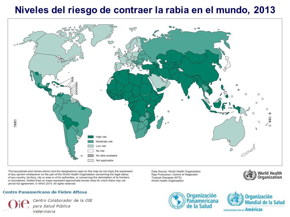 Niveles del riesgo de contraer la rabia en el mundo, 2013