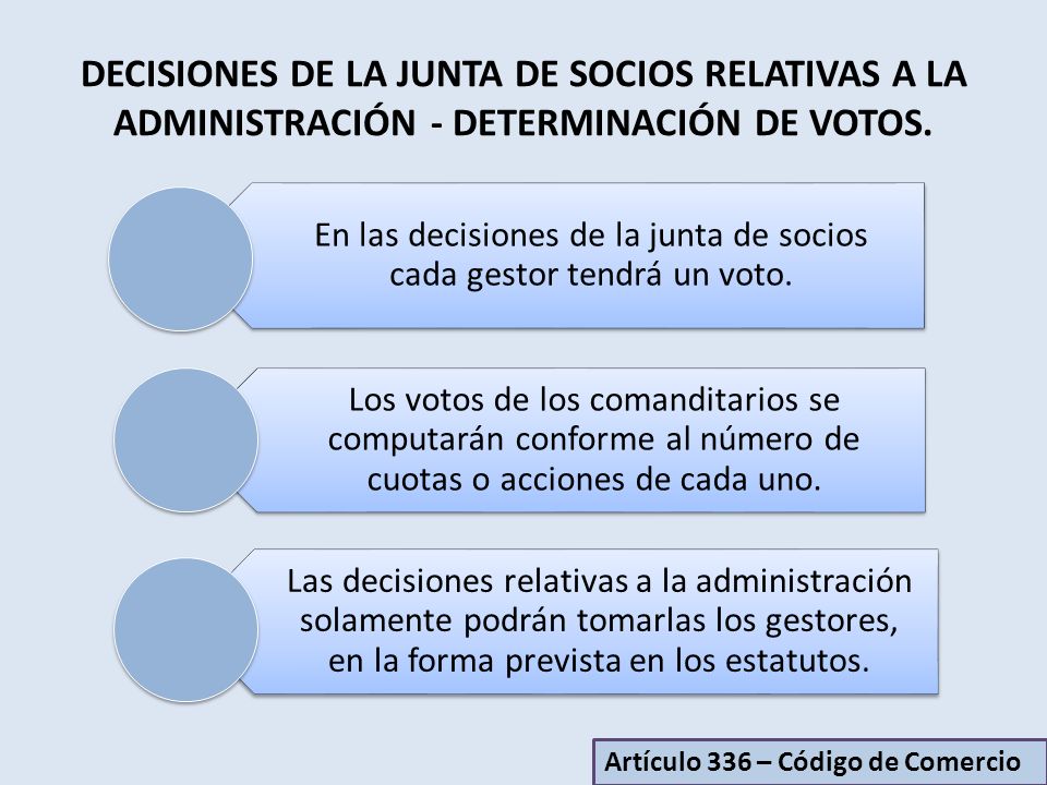 En las decisiones de la junta de socios cada gestor tendrá un voto.