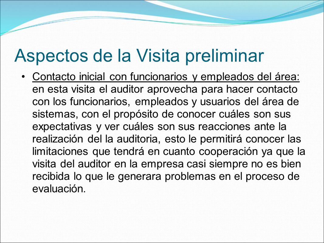 Aspectos de la Visita preliminar