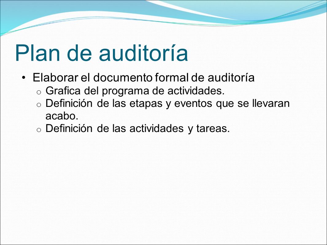 Plan de auditoría Elaborar el documento formal de auditoría