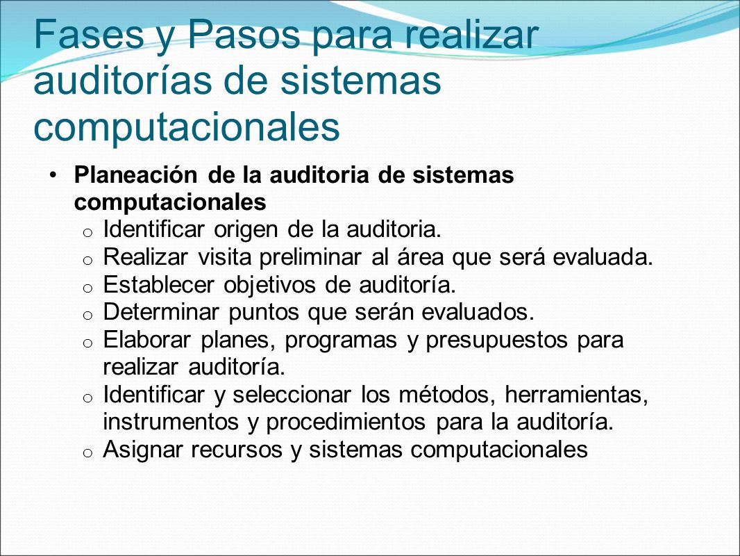 Fases y Pasos para realizar auditorías de sistemas computacionales