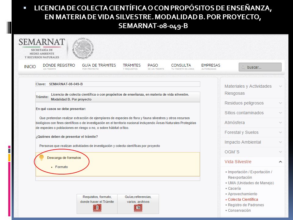 LICENCIA DE COLECTA CIENTÍFICA O CON PROPÓSITOS DE ENSEÑANZA, EN MATERIA DE VIDA SILVESTRE.