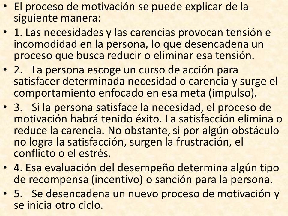 El proceso de motivación se puede explicar de la siguiente manera: