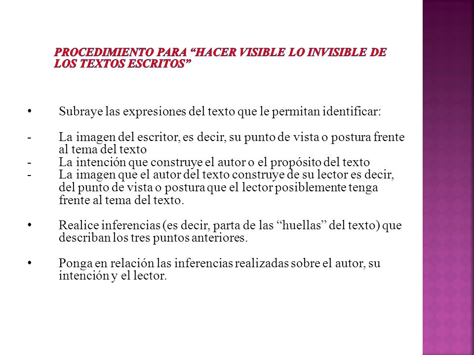 PROCEDIMIENTO PARA HACER VISIBLE LO INVISIBLE DE LOS TEXTOS ESCRITOS