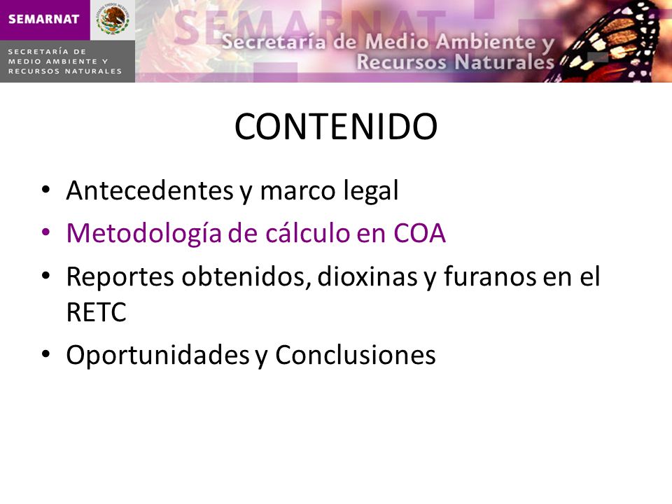 CONTENIDO Antecedentes y marco legal Metodología de cálculo en COA