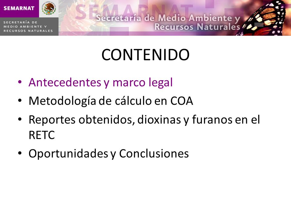 CONTENIDO Antecedentes y marco legal Metodología de cálculo en COA