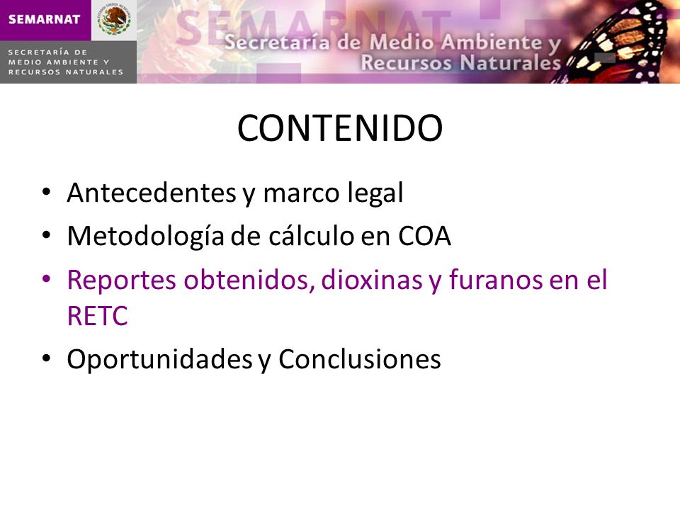 CONTENIDO Antecedentes y marco legal Metodología de cálculo en COA