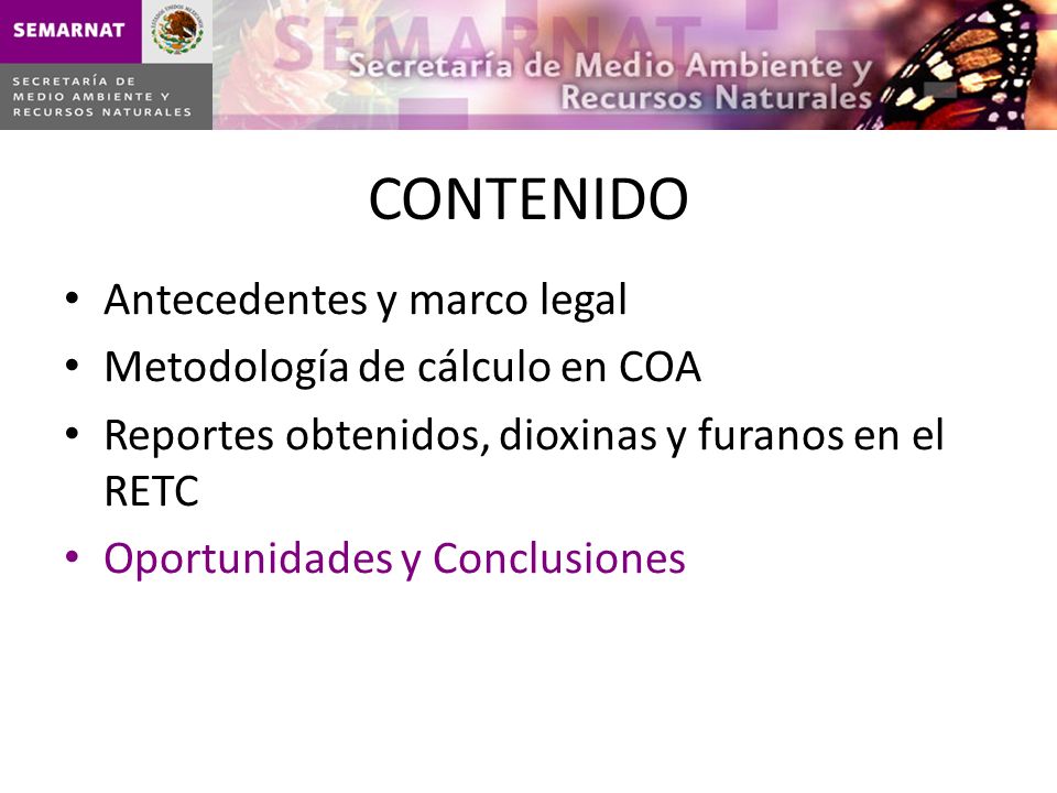 CONTENIDO Antecedentes y marco legal Metodología de cálculo en COA