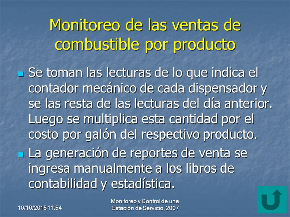 Monitoreo de las ventas de combustible por producto