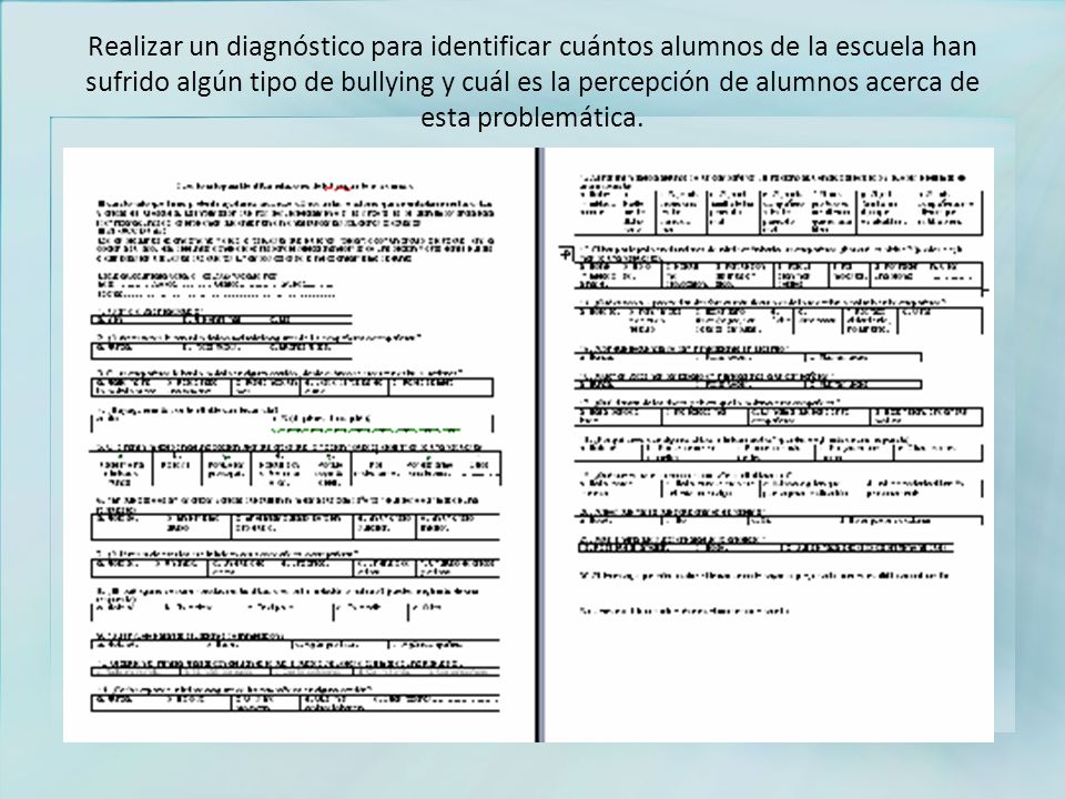 Realizar un diagnóstico para identificar cuántos alumnos de la escuela han sufrido algún tipo de bullying y cuál es la percepción de alumnos acerca de esta problemática.