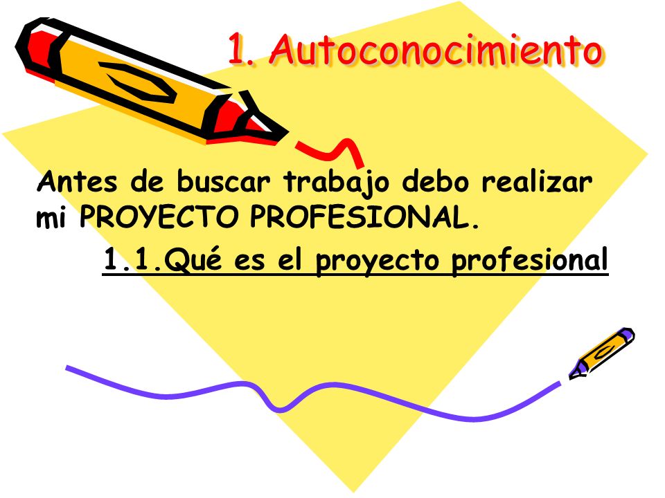 1. Autoconocimiento Antes de buscar trabajo debo realizar mi PROYECTO PROFESIONAL.