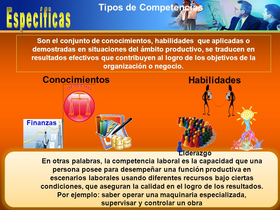Específicas Tipos de Competencias Conocimientos Habilidades