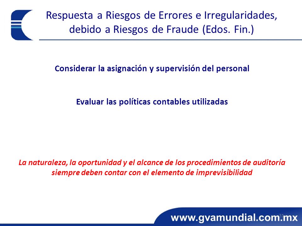 Respuesta a Riesgos de Errores e Irregularidades, debido a Riesgos de Fraude (Edos. Fin.)