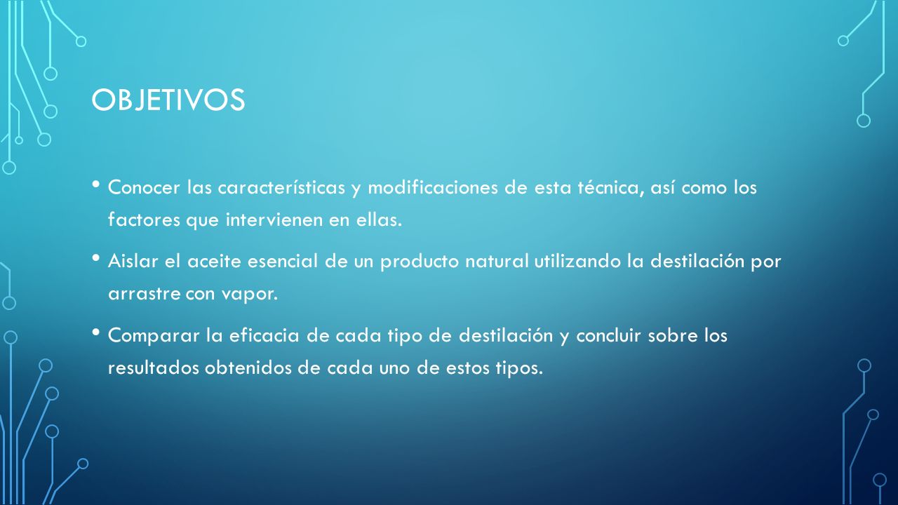 objetivos Conocer las características y modificaciones de esta técnica, así como los factores que intervienen en ellas.