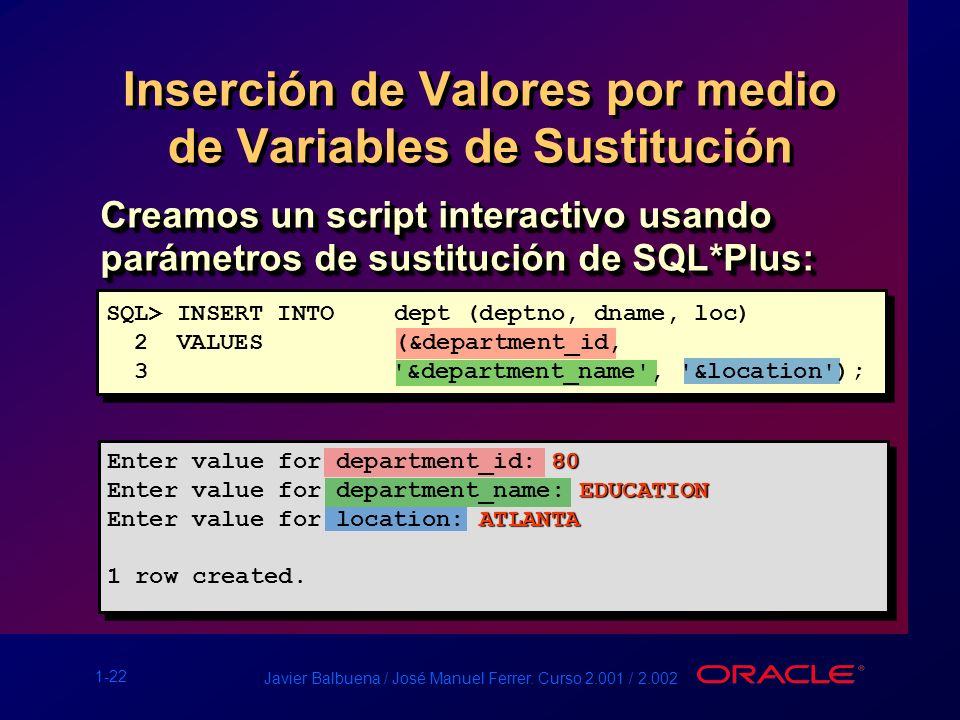 Inserción de Valores por medio de Variables de Sustitución