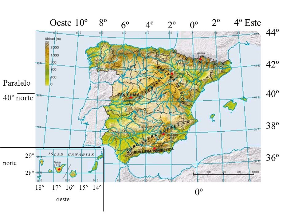 Oeste 10º 8º 2º 4º Este 6º 4º 2º 0º 44º 42º 40º 38º 36º 0º Paralelo