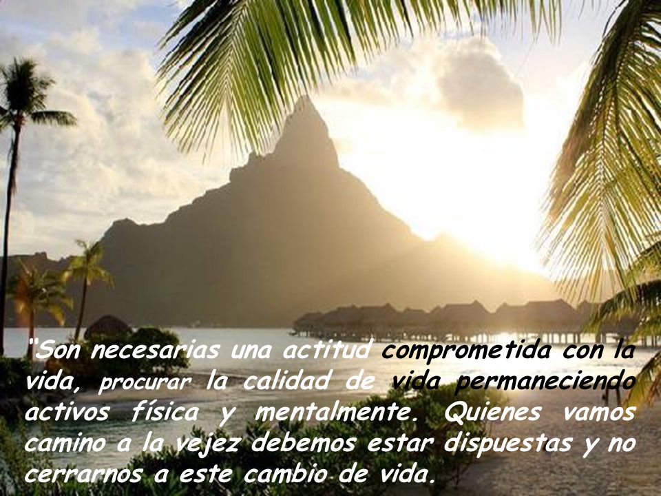 Son necesarias una actitud comprometida con la vida, procurar la calidad de vida permaneciendo activos física y mentalmente.