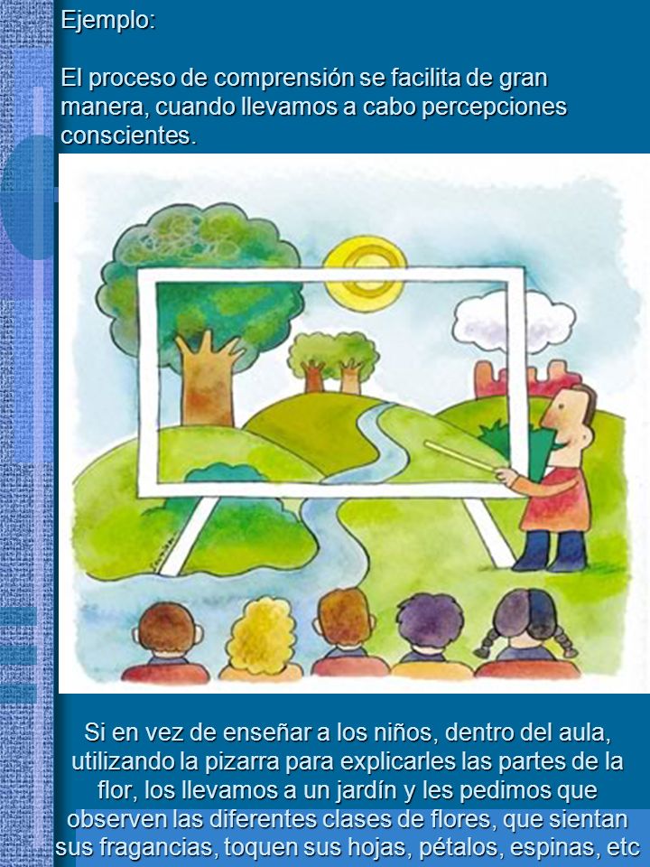 Ejemplo: El proceso de comprensión se facilita de gran manera, cuando llevamos a cabo percepciones conscientes.
