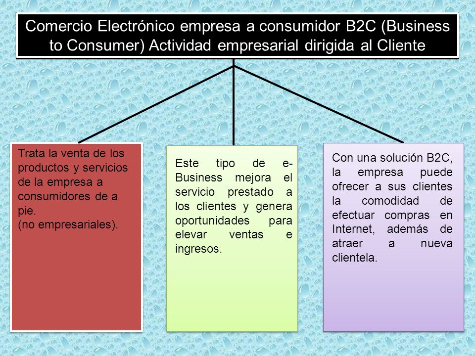 Comercio Electrónico empresa a consumidor B2C (Business to Consumer) Actividad empresarial dirigida al Cliente