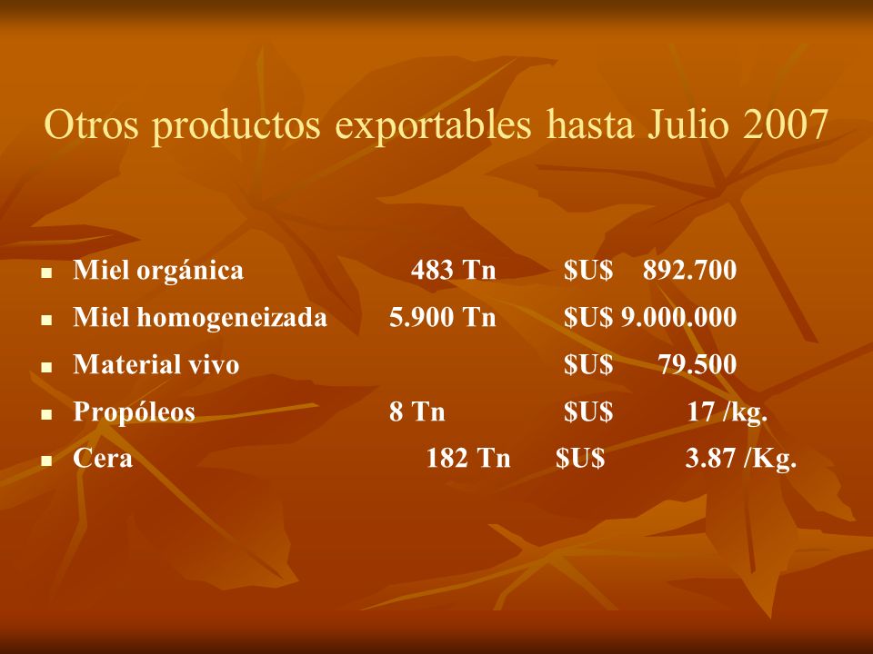 Otros productos exportables hasta Julio 2007