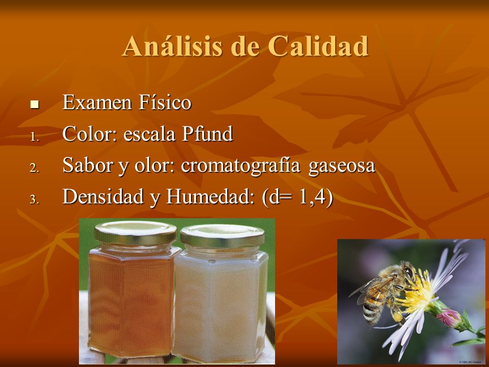 Análisis de Calidad Examen Físico Color: escala Pfund