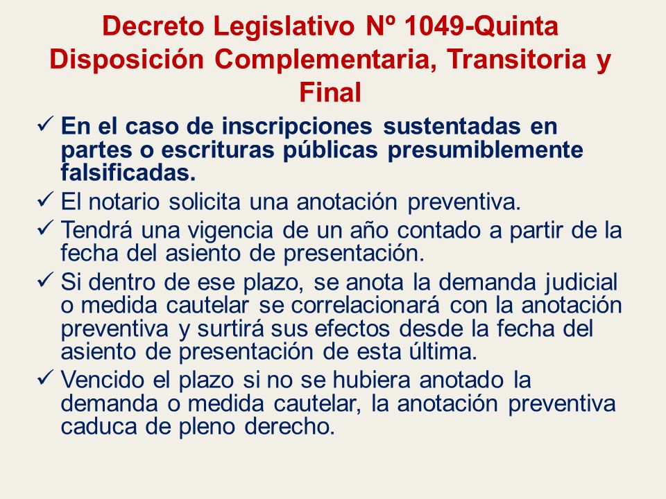Decreto Legislativo Nº 1049-Quinta Disposición Complementaria, Transitoria y Final