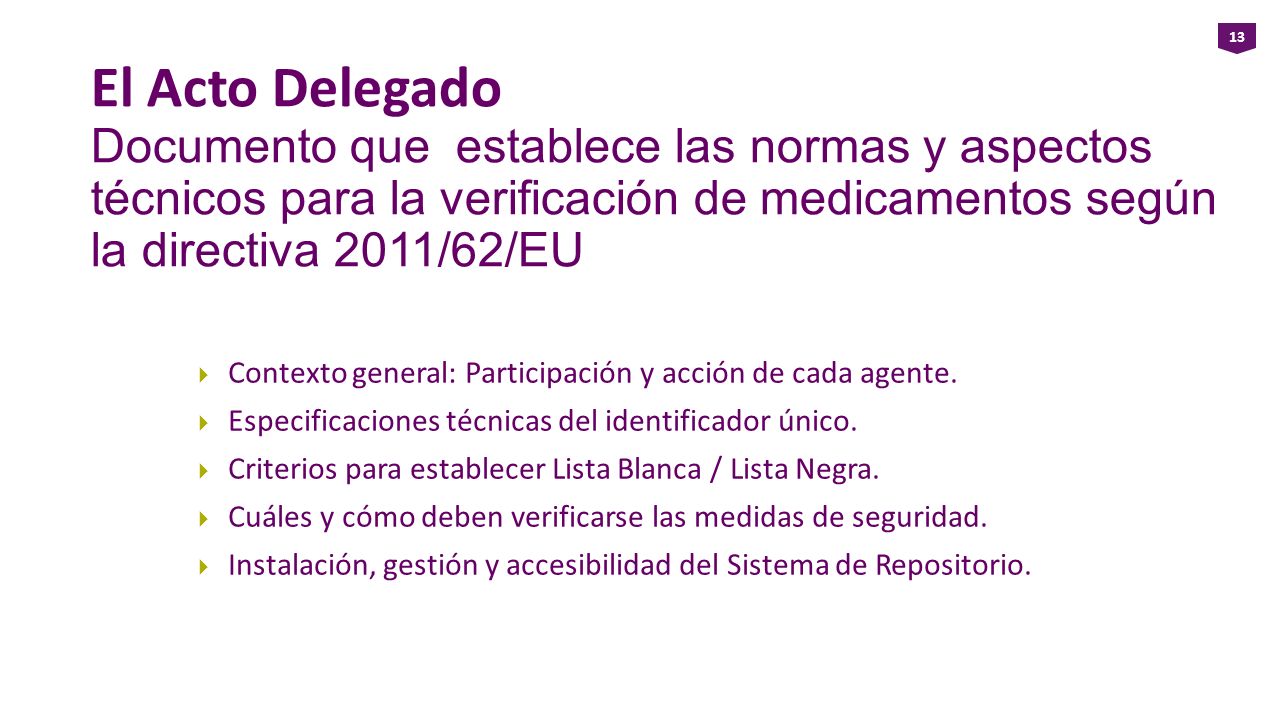 El Acto Delegado Documento que establece las normas y aspectos técnicos para la verificación de medicamentos según la directiva 2011/62/EU