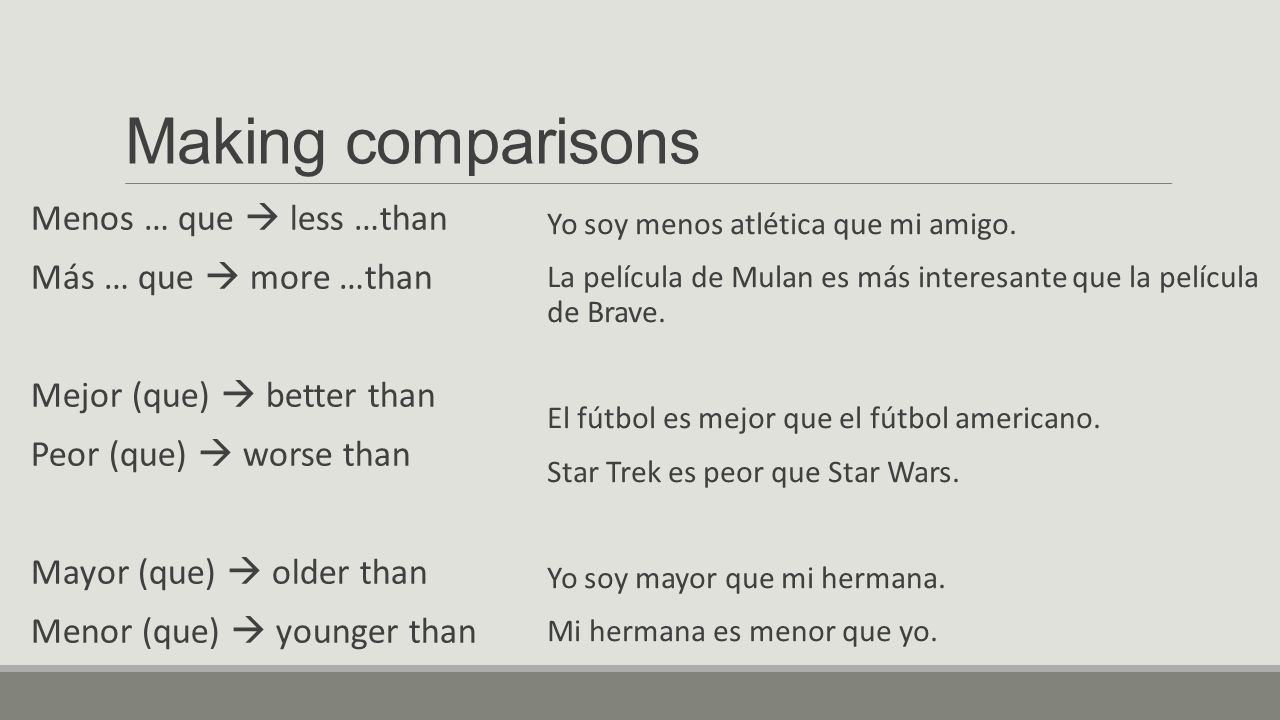 Making comparisons Menos … que  less …than Más … que  more …than