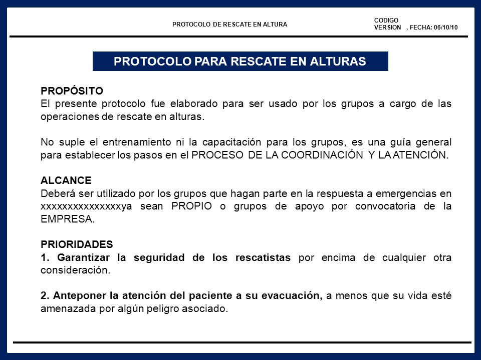 PROTOCOLO DE RESCATE EN ALTURA PROTOCOLO PARA RESCATE EN ALTURAS