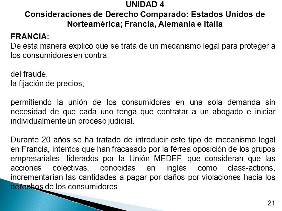 UNIDAD 4 Consideraciones de Derecho Comparado: Estados Unidos de Norteamérica; Francia, Alemania e Italia.