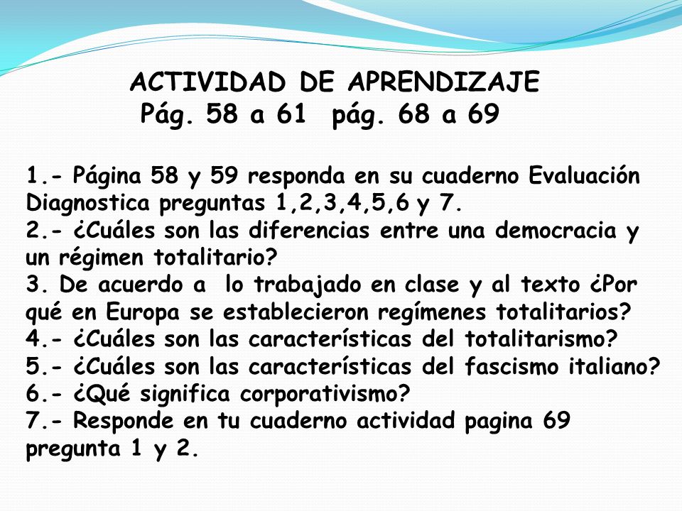 ACTIVIDAD DE APRENDIZAJE Pág. 58 a 61 pág. 68 a 69