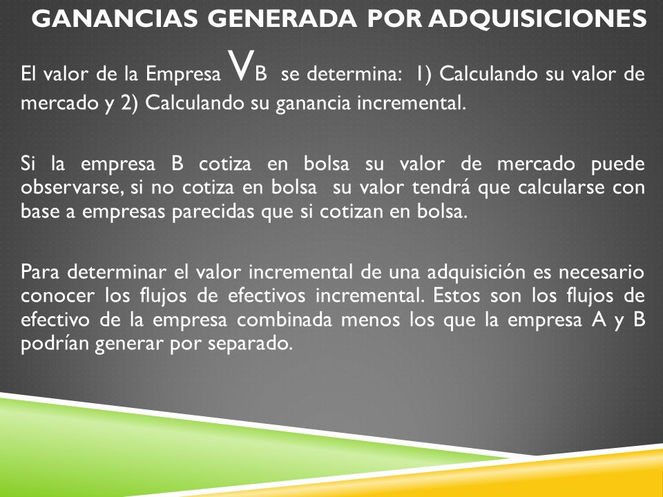 GANANCIAS GENERADA POR ADQUISICIONES