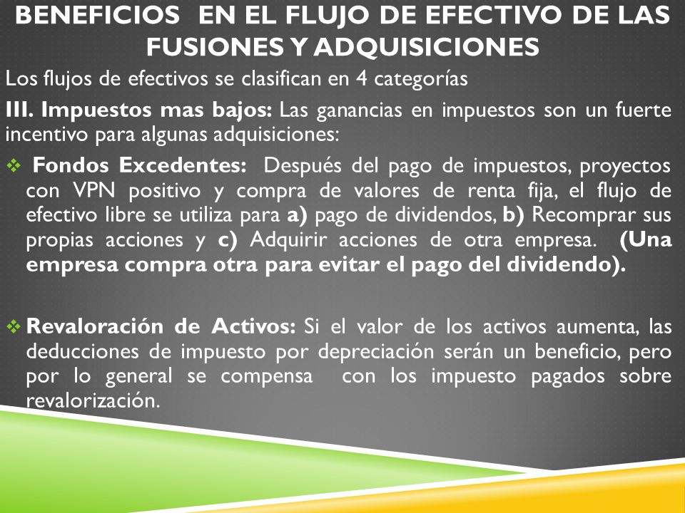 Beneficios en el flujo de efectivo de las fusiones y adquisiciones