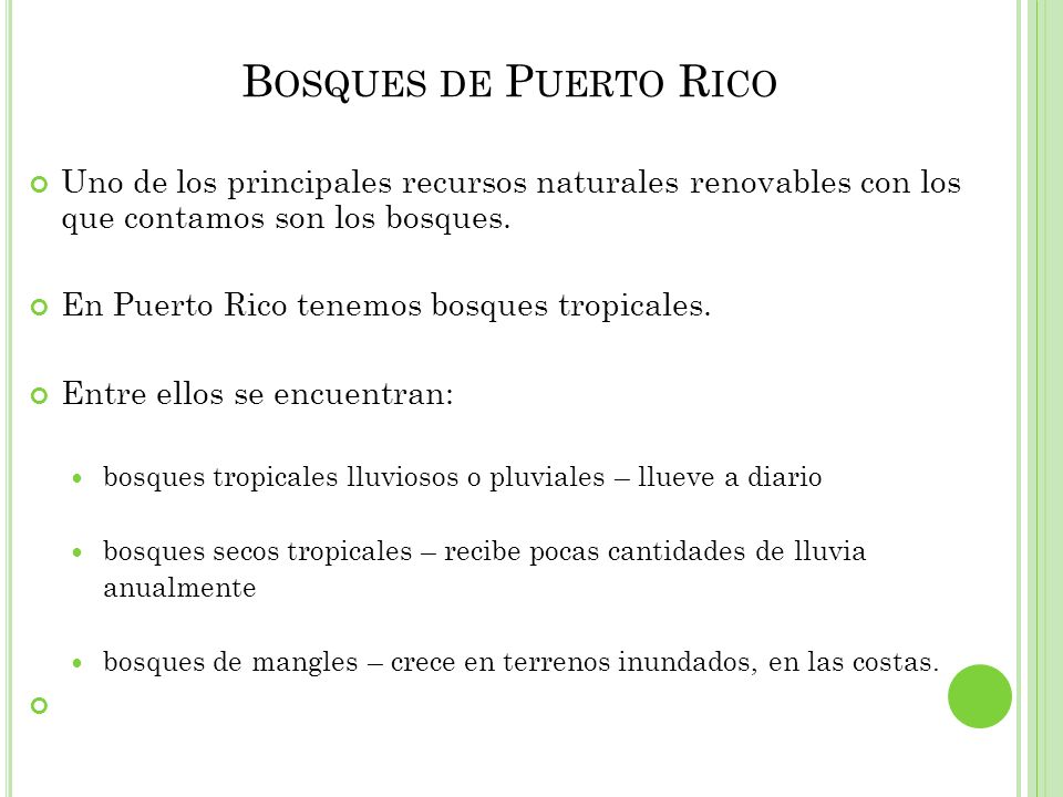 Bosques de Puerto Rico Uno de los principales recursos naturales renovables con los que contamos son los bosques.