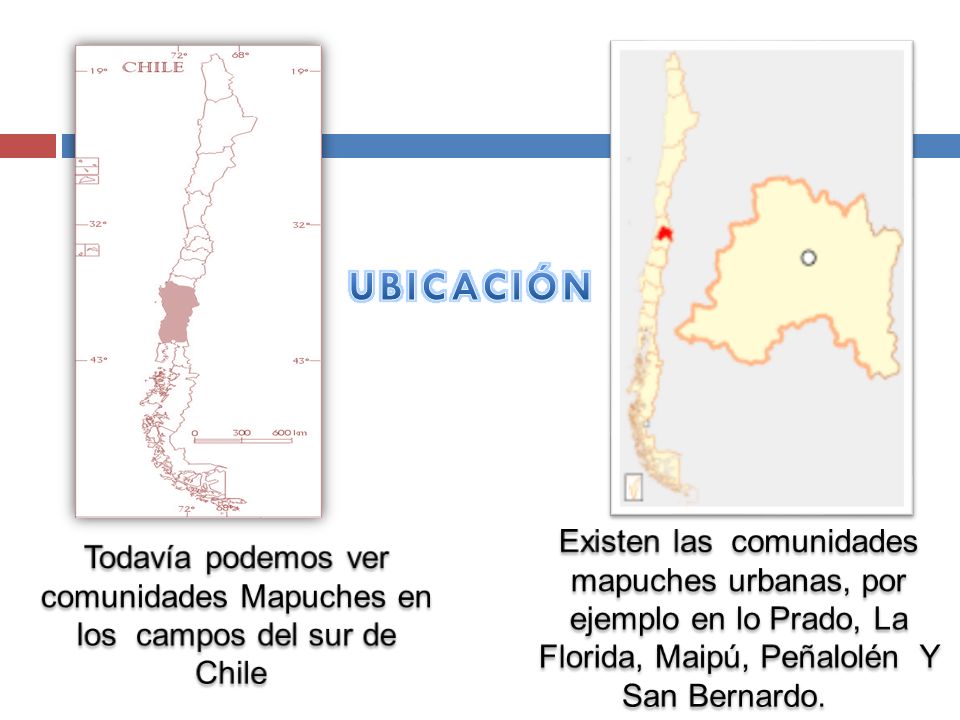 UBICACIÓN Existen las comunidades mapuches urbanas, por ejemplo en lo Prado, La Florida, Maipú, Peñalolén Y San Bernardo.
