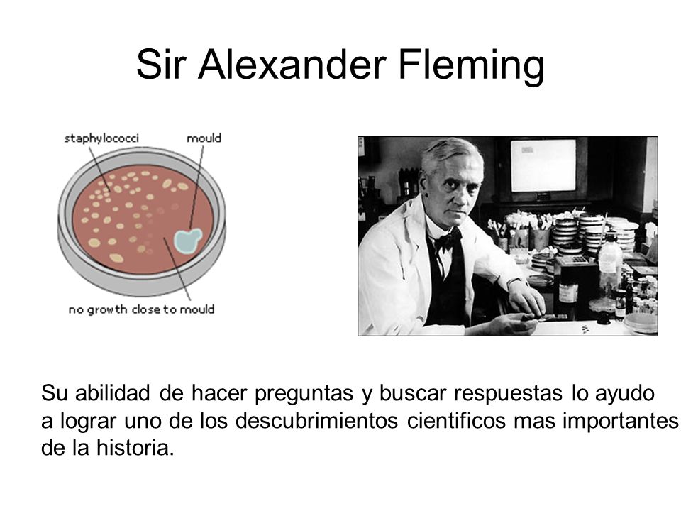 Sir Alexander Fleming Su abilidad de hacer preguntas y buscar respuestas lo ayudo. a lograr uno de los descubrimientos cientificos mas importantes.