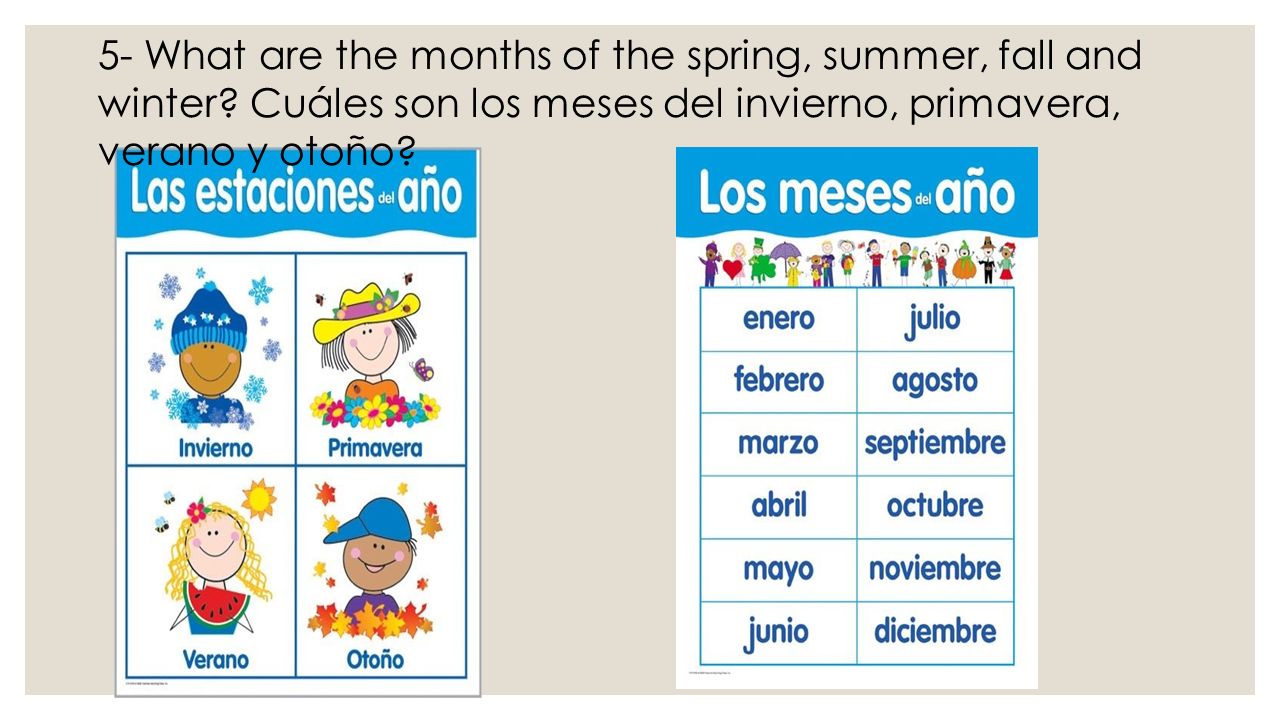 5- What are the months of the spring, summer, fall and winter